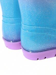 1 Pair Adorable Princess-Style Colorful Crystal Rain Boots, Soft & Durable Soles, Seamless Round Toe, High-Top Design, Lightweight Body, Rain Boots For Girls & Toddlers For School, Camping, Beach, Outdoor, Sturdy Double Handles, Shiny Crafted Uppers, Suitable For All Seasons