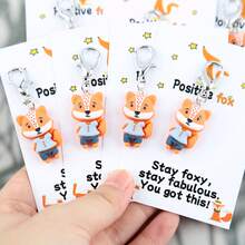 8pcs Cute Resin Fox Keychain Set With Motivational Greeting Card, Ideal For Bag Decoration, Lucky Gift For Fox Lovers, Birthday, Party, Thank You Gift - Multicolor - View 9