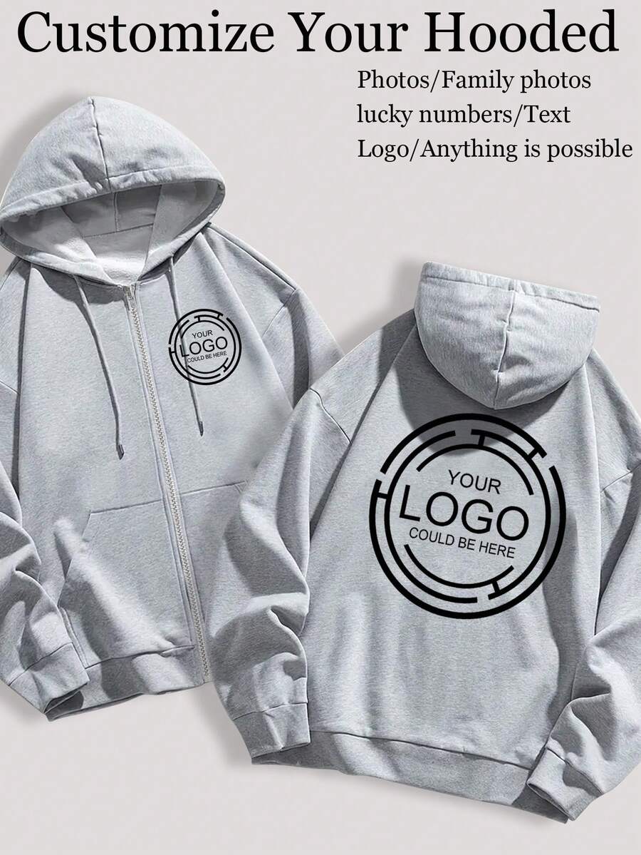 個性化定制-女款秋季連帽拉鍊運動衫-可定制 Logo 設計薄款夾克-秋季可定制 - 淺灰色 - 查看 1