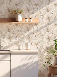 1 Roll 1m/3m/5m Vintage Beige Floral Minimalist Modern Art Style Wallpaper, Suitable For Home Renovation, Room Decor, Cabinet Refurbishing, Bathroom Decor, Vinyl Wall, Aluminum Foil Wallpaper, Non-Transparent Background, Covering Stains And Flaws, Flexible And Tear-Resistant, Easy To Clean, Self-Adhesive Wallpaper Wall Paper Wall Stickers Wall Decor Wallpaper Peel And Stick - Multicolor - View 9