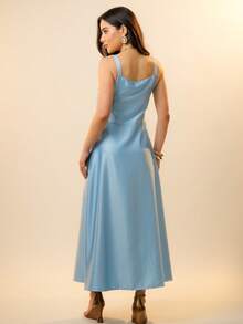 Italian Style Boat Neck Sleeveless Fitted Dress For Women - 藍色 - 查看 6