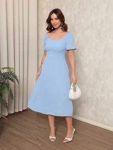 Vick Simple Cloth Pocket Wedding Dress - 淺藍色 - 查看 1