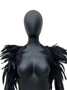 1 件哥特式深色羽毛枫叶蕾丝披肩，万圣节圣诞派对服装配饰 - A - 查看 7