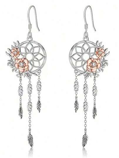 1 Pair Elegant Luxury Dreamcatcher Tassel Long Earrings, Jewelry Gift Suitable For Women's Daily, Party, Travel Wear