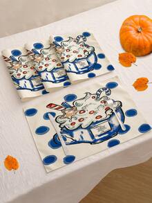 4 buc/6 buc/60 buc Covorașe decorative de Crăciun, Covorașe din in cu fulgi de zăpadă și oameni de zăpadă, Covorașe rezistente la murdărie, Potrivite pentru casă, sufragerie și restaurant, Decor de masă, Articole pentru casă