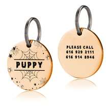 1pc Personalized Halloween Pet Ear-Shaped ID Tag - Customizable Round Halloween Pattern And Number Engraved Dog Cat Collar Tag - Multicolor - View 19