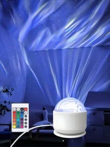 1个USB供电卧室夜灯投影仪，星空极光海洋波浪投影仪，RGB 16色遥控吸顶投影灯，适用于卧室、游戏室、家庭影院、万圣节装饰/房间装饰/家居装饰/派对装饰/墙面装饰、卧室装饰 - 白色浪漫投影燈 - 查看 8