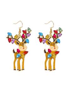 1 Pair Bohemian Style Christmas Element Earrings, Crafted With Enamel And Rhinestone In Christmas Tree Pendant Design, Suitable For Women To Wear During Holidays For Photo Shoots, Also A Great Gift
