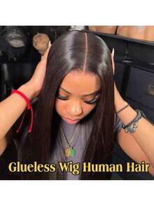 5x5 Glueless Wigs Human Hair Bone Straight HD Transparent Lace Closure Wig No Glue Lace Front Wig Pre-Plucked Pre-Cut 5x5 Glueless Human Hair Wigs Halloween Wigs Dress Up Wig - Natural Black - 查看 1