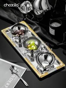 choxila 1pc Stainless Steel Dessert Bowl, Snack Bowl, Fruit Salad Bowl, Oatmeal Bowl, Serving Tray, Serving Platter, Lightweight Luxury Petal-Shaped Fruit Plate, For Use In The Living Room, Bedroom, Office, Family Gatherings, Afternoon Tea