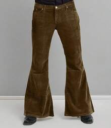 Men's Corduroy Vintage Bell Bottom Pants 70s,Disco Stretchy Flared Pants Fit 60s 70s Outfits For Men,Mens Bell Bottom Jeans.-20256688 - 布朗1 - 查看 8