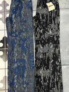 SQUALO 女式阔腿彩色口袋细节做旧复古水洗街头风格牛仔裤破洞镂空阔腿牛仔裤 - 黑色 - 查看 8