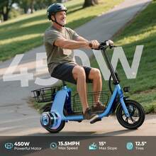 WIND HORSE 12.5'' Electric Scooter With Seat & Pet Basket, Electric Scooter Adults 15.5MPH & 20 Miles Range, 450W Motor, Dual Disc Brakes & Bright Headlight, 36V 8.0Ah Battery Foldable E-Scooter With Dual Baskets For Pets & Cargo, 265LBS Load