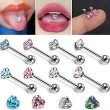 1/4pcs Fashionable Cubic Zirconia Decorated Round & Heart Shaped Tongue Rings, Suitable For Daily Wear By Men & Women