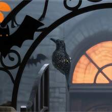 Light Up Halloween Crow Decor Battery Operated Raven Lamp Spooky Hanging Decorations For Indoor Outdoor Home - 黑色 - 查看 5