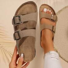 Sandals For Women Casual Cork Footbed Buckle Strap Easy Walking - 淺棕色 - 查看 3