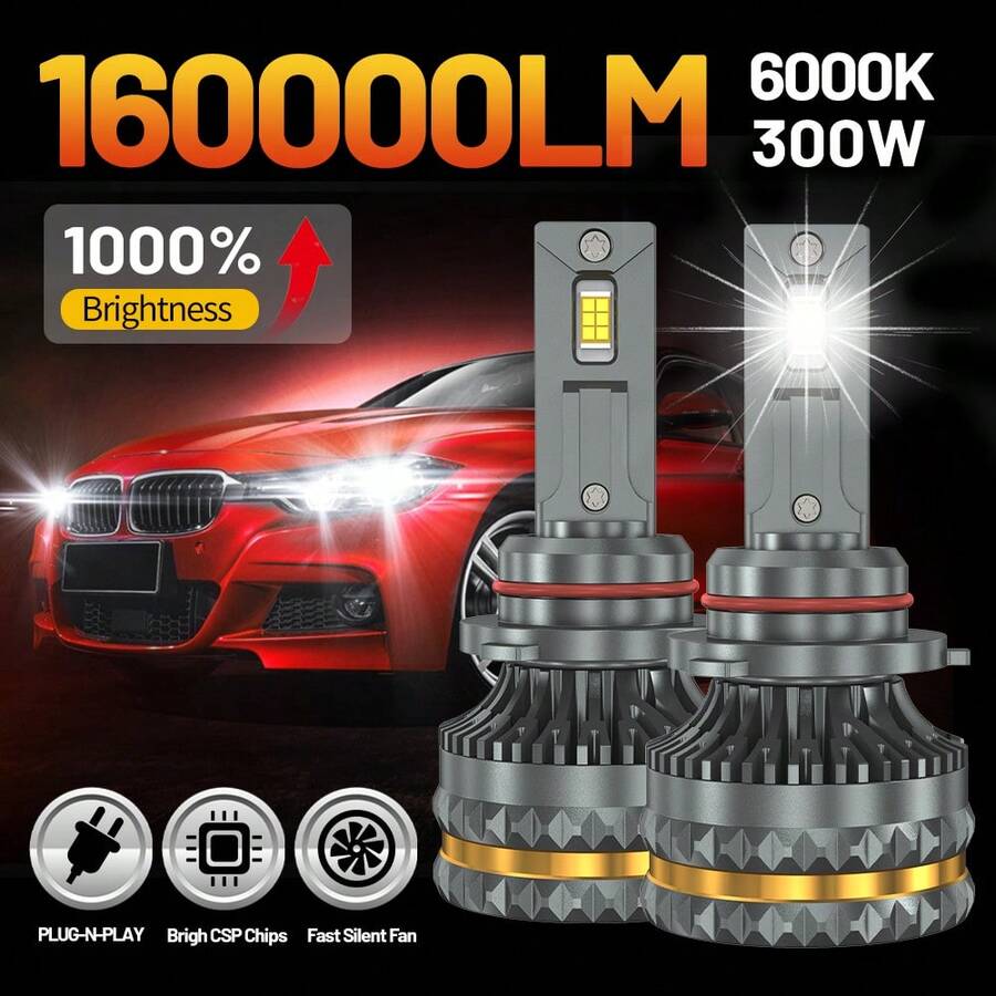 HYNBYZJ 1 对 LED H4 H7 汽车大灯 H1 LED 灯泡 H3 H11 9005 HB3 9006 HB4 9012 H3 9007 HB5 H13 LED 灯 160000LM 涡轮灯 12V