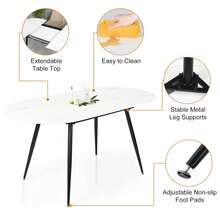 Extendable Dining Table And Chairs Set Of 4, Oval Mable Effect Table With Upholstered Chairs For Dining Room (Black Line, Set Of 4) - White Marble Table + 4 Black Linen Chairs - View 5