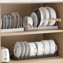 1 pieza de estante extensible para cajón de cocina, diseño deslizante ahorra espacio, con estante ajustable para tapas de ollas, puede almacenar eficientemente la vajilla en encimeras y armarios, árbol de Navidad, copo de nieve, alce