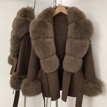 OFTBUY Solid Color Faux Fur Collar Belted Woolen Coat, Casual Street Style For Autumn/Winter