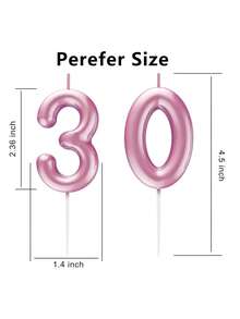 Velas de pastel de cumpleaños con números en rosa, decoraciones de cera metálica para pastel, adecuadas para cumpleaños, aniversarios, revelación de género, despedida de soltera, graduación - tema de princesa, sin plumas, velas de celebración multiusos, sin necesidad de electricidad - Rosa - Ver 2