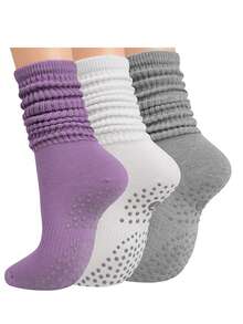 Calcetines de agarre para Pilates para mujeres, calcetines holgados de yoga con agarre para entrenamiento de barra, calcetines largos de hospital con arruga y agarre