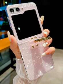 1 件男女通用可折叠手机壳，带腕带和指环，贝壳图案设计，兼容三星 Galaxy Z Flip 7/6/5/4/3、Razr 50/50 Ultra/60/60 Ultra，粉色、紫色、黑色、白色、象牙色可选 - 粉紅色 - 查看 16