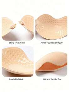 2片装隐形提拉文胸,女士无背无肩带文胸,无缝自粘硅胶胸贴,适合搭配婚纱,肤色和黑色可选,带粘垫,可重复使用,四季皆宜 - 彩色 - 查看 5