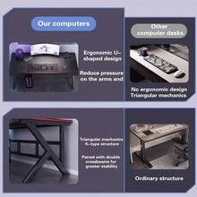Gaming Table, Office Desk, Computer Table, Carbon Fiber Surface, Gaming Table, Home Office Gamer Table, Ergonomic Computer Table, Large Carbon Fiber Desktop, Office Workstation, PC Gaming Workstation Home Office Desk, Ergonomic Computer Gaming Table, Large Computer Table With Cup Holder And Headphone Hook - Black - View 6