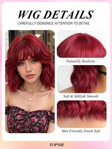 Modische und verspielte weinrote 14-Zoll-Kurzhaar-Bob-Perücke aus hitzebeständigem synthetischem Material für Frauen, für Cosplay, Y2K, Festivals, Geschenke, Halloween-Kostüme