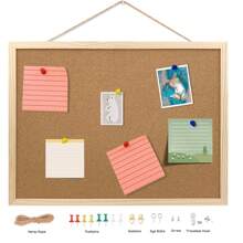 RIMEMO Wooden Framed Cork Board Bulletin Board, 30x40 Cm Pin Boards For Walls, Wood Finish Frame, Wall Mounted Cork Board For Office Home And School(Pins, Eye Bolts, Rope, Screws)