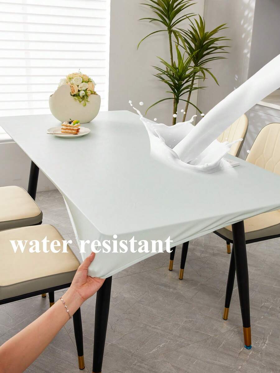 1 Stück wasserdichte Tischdecke, einfarbig, ölfest, luxuriös, für Esszimmertisch, Couchtisch, Schreibtisch, staubdicht, für den Hausgebrauch, orangefarbene Tischdecke - Babyblau - Übersicht 1