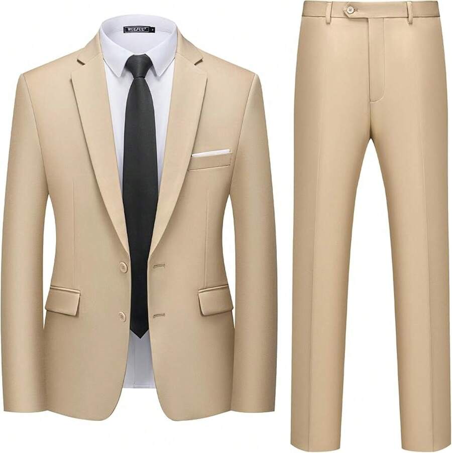 Men's 2 Piece Suits Two Button Pants Set Party,Wedding And BusinessChristmas CNPN - 香檳色 - 查看 1