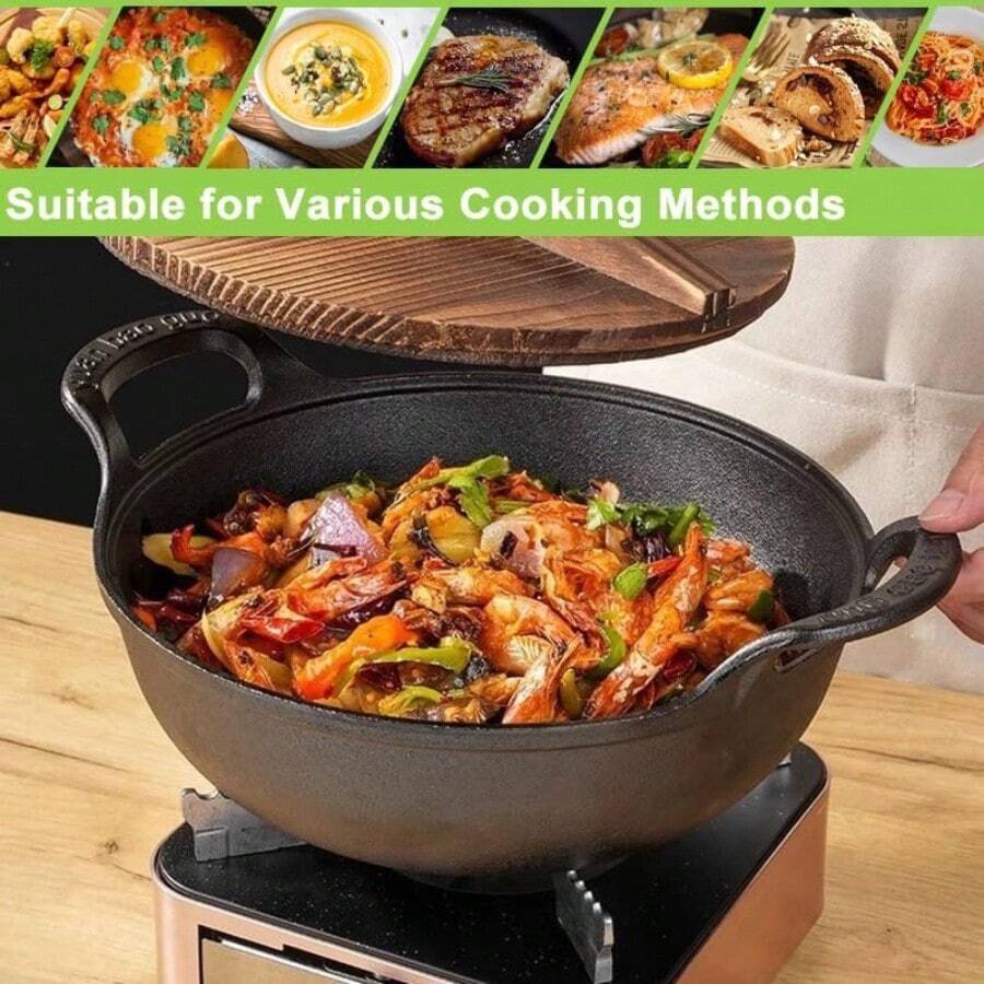 Lislark Cast Iron Shallow Casserole Dish Pan Cooking Pot Stew Stockpot Kitchen Cookware - Black - View 1