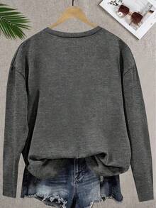 Comfortable Breathable Long Sleeve Heart Animal Paw Print T-Shirt, Casual Crew Neck Sports Tops For Summer Women's Clothinggifts For Mom-Free Shipping - Dark Grey - View 2