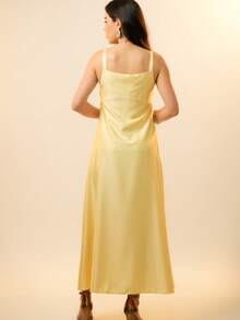 Italian Style Boat Neck Sleeveless Fitted Dress For Women - Yellow - View 7