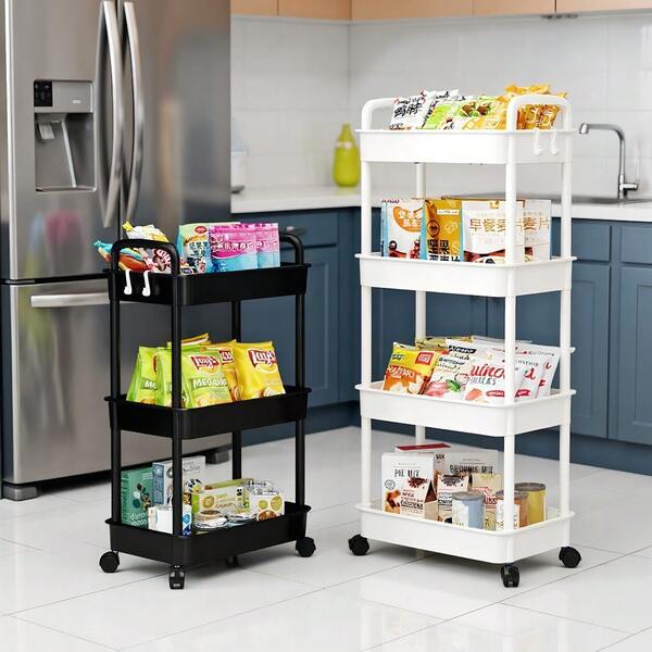 5-Tier/4-Tier/3-Tier 2-Layer Lightweight PP Material Storage Cart With 360° Swivel Wheels And Sliding Shelves - White/Black Heavy Duty Rolling Storage Rack, Suitable For Bathroom, Bedroom, Kitchen, Vanity - Multifunctional Shelving Unit, Easy To Use (Some Accessory Colors Random)