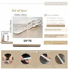 2 pièces par set, art mural sur canevas avec cadre, peinture sur canevas de vague, art mural Wabi-Sabi aux tons neutres, décoration thème océan, décoration moderne pour la maison, décoration de chambre, décoration de dortoir, décoration de chambre à coucher, décoration de salle de bain, décoration de salon, décoration de couloir. - Multicolore - Voir 15