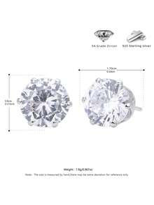 【奢华莫桑石纯银耳钉】1对 0.6克拉&1克拉&2克拉&3克拉&4克拉&6克拉 莫桑石 奢华圆形切割 结婚订婚 925纯银耳钉 女士 女孩 日常装饰 舞会 派对 宴会 精致珠宝