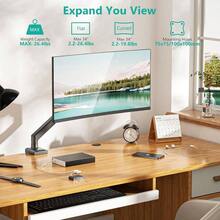 Single Monitor Mount, Gas Spring Monitor Arm 17 - 34 Inch Screens, Adjustable Computer Monitors Stand Up To 26.4lbs, With Clamp And Grommet Base, Mounting Holes 75 And 100mm GSMP001N Black - 34吋+黑色 - 查看 2