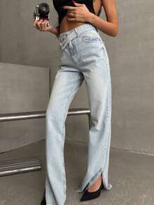 SQUALO Pistachio Green Leopard-Patterned High-Waisted Wide-Leg Pants | Bold And Stylish Design - Dusty Blue - View 2
