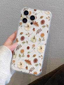 1 carcasă de telefon transparentă anti-cădere cu slot pentru card, model de dovleac de toamnă, floral, cu frunze, pictată, compatibilă cu Xs/Xsmax/Xr/11/12/13/14/14plus/15/15plus/16/16plus/7/8plus