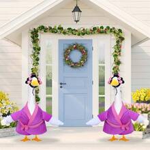 Bata de baño de plástico con forma de ganso, estilo anciana, con rulos y cinturón, ideal para jardín o patio. - Morado - Ver 2