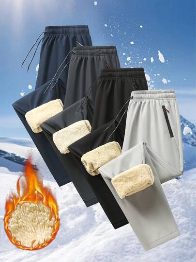 Pantalon long thermique de sport casual pour homme avec poches zippées des deux côtés, convient pour la course, les sports, les voyages, etc.