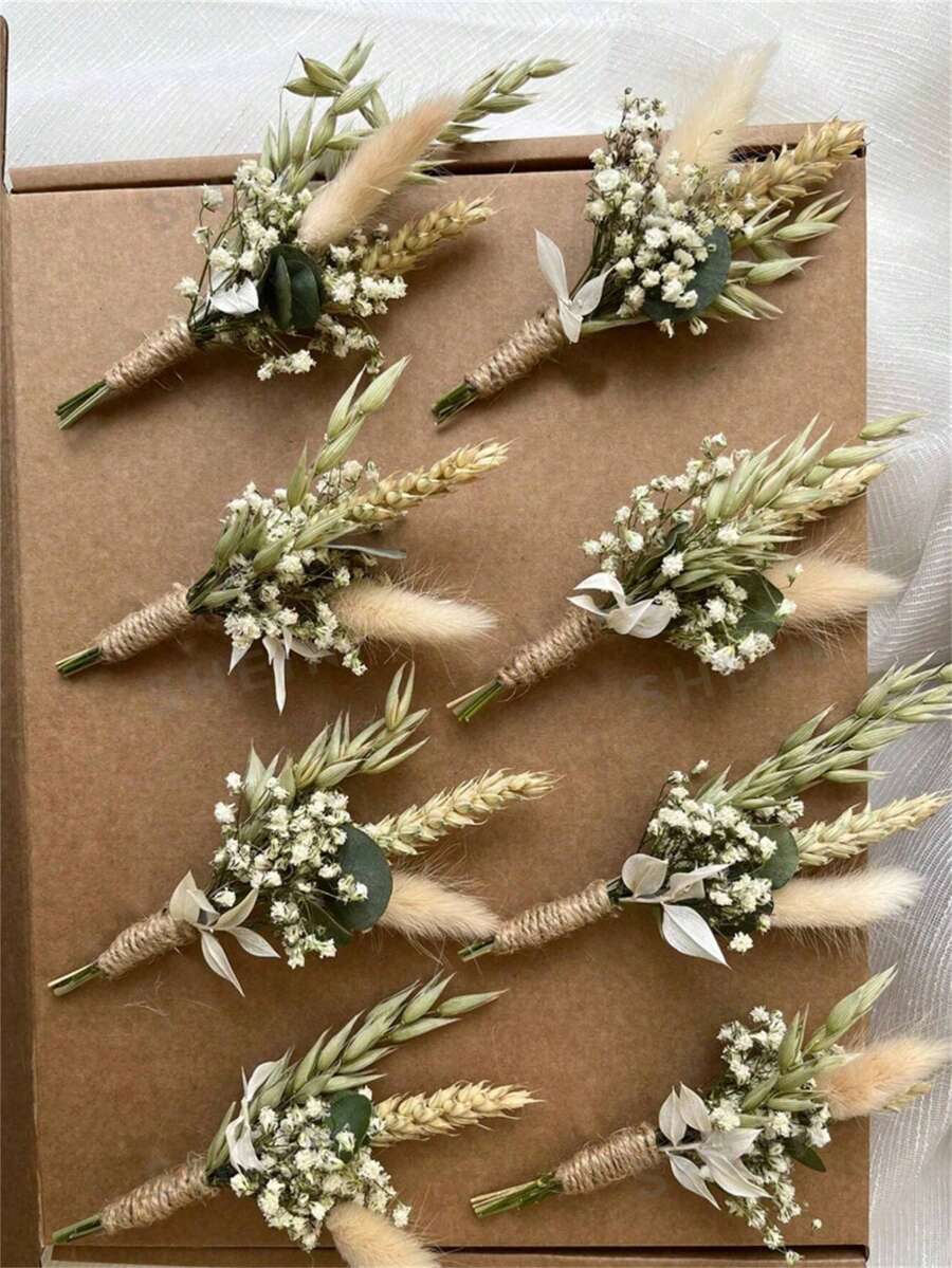 4/12 piezas Ramo de flores secas mini, flores secas naturales mixtas de estilo bohemio, decoración de flores secas hechas a mano mini para boda, marco de fotos, caja de regalo, jarrón, decoraciones para el hogar DIY (Serie verde)