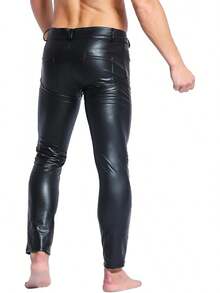Mens Skinny Pants Faux Leather Open Crotch Trousers With Bulge Pouch-20256688 - A-Đen - Xem 10