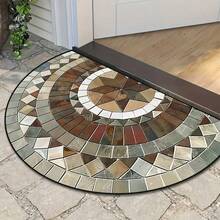 1件复古几何砖纹半圆形迎宾垫 - 柔软舒适，可机洗涤纶材质，适用于室内外入口、卧室、厨房和家居装饰，室内外通用垫 | 艺术迎宾垫 | 迎宾垫，家居地毯，圣诞装饰，厨房地毯 - 彩色 - 查看 2