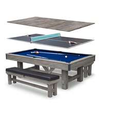 Ataucjin 7FT 3-In-1 Pool Table With Dining Top & Table Tennis | Billiard Table Set With Accessories (Balls, Cues, Ping Pong) | HDF Wood Grain Finish | Includes Rolling Storage Caddy|Convertible Pool Table - Blue - View 1