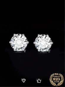 【奢华莫桑石纯银耳钉】1对 0.6克拉&1克拉&2克拉&3克拉&4克拉&6克拉 莫桑石 奢华圆形切割 结婚订婚 925纯银耳钉 女士 女孩 日常装饰 舞会 派对 宴会 精致珠宝