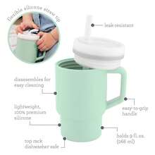 9oz Silicone Straw Cup With Straw And Handle, Leak-Proof Children's Cup, Convenient For Outdoor Carrying, Suitable For Transitional Stage - Green - View 3